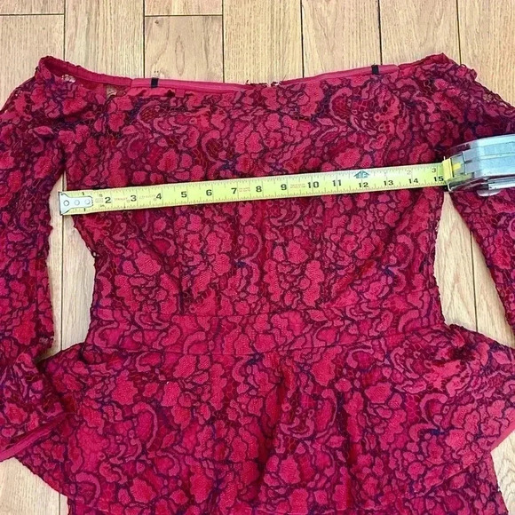 Laundry by Shelli Segal Women's Red Lace Off-the-shoulder Peplum Dress Size 4 - Picture 13 of 16